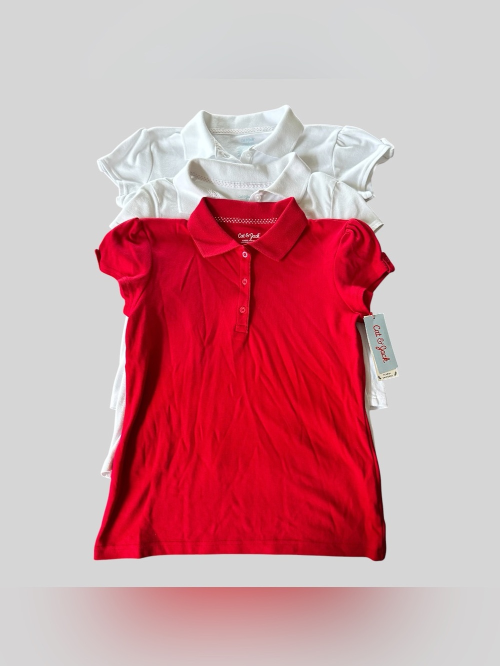 Cat & Jack Red White Girls' School Uniform Short Sleeve Polo 3PC Set 10-12